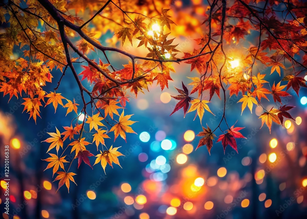 Stunning Autumn Foliage Background: Branches, Falling Leaves, Bokeh Sky Stunning Autumn Foliage Background: Branches, Falling Leaves, Bokeh Sky