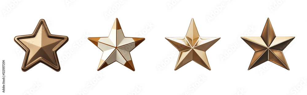 The image shows four five-pointed stars in varying shades of gold and bronze against a black background. The image shows four five-pointed stars in varying shades of gold and bronze against a black background.