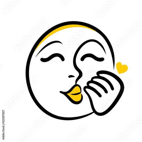 Face blowing a kiss with yellow lips in cartoon style