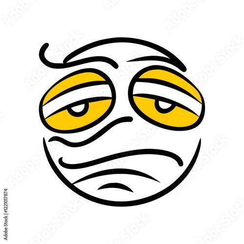 Tired face with droopy yellow eyes in cartoon style