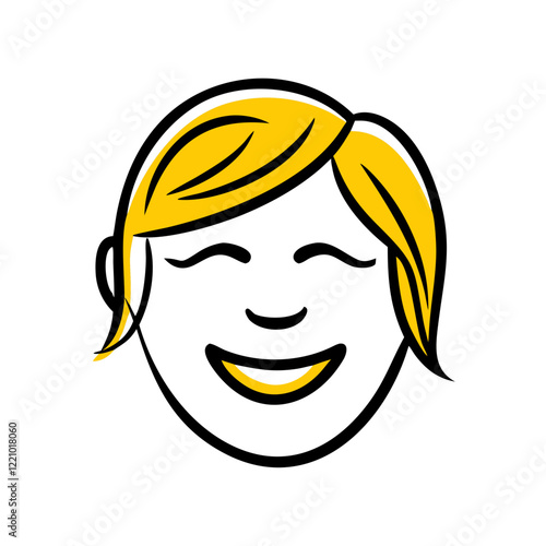 Smiling face with yellow hair in cartoon style
