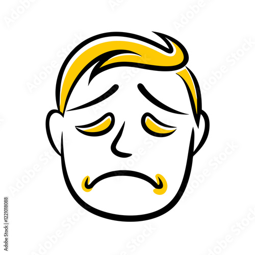 Sad face with yellow accents in cartoon style