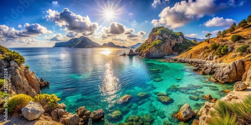 Stunning Coastal View of Gyali Island, Dodecanese, Greece: Azure Waters & Volcanic Cliffs photo