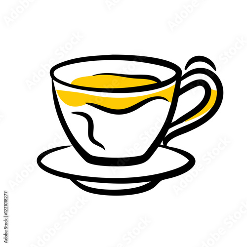 Yellow teacup and saucer icon with black outline