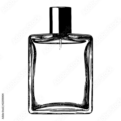 Rectangular Blank Perfume Bottle Detailed Black and White Outline Line Art Drawing