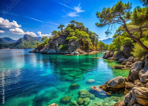 Stunning Gocek Island Landscape: Turquoise Waters & Dramatic Rocks photo