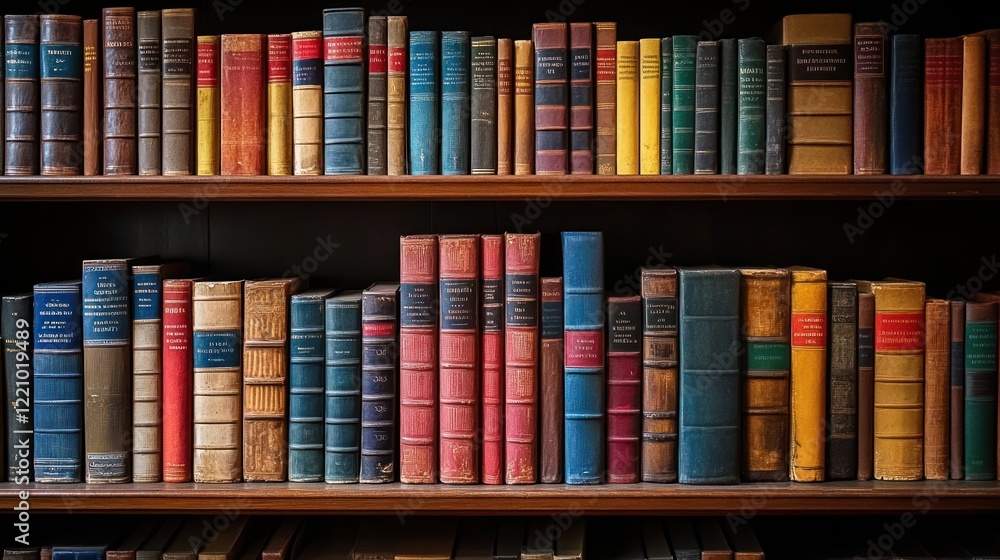 Naklejka premium Antique Books Arranged on Wooden Shelves