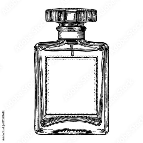 Luxury Perfume Bottle with Blank Label Detailed Black and White Outline Line Art Drawing