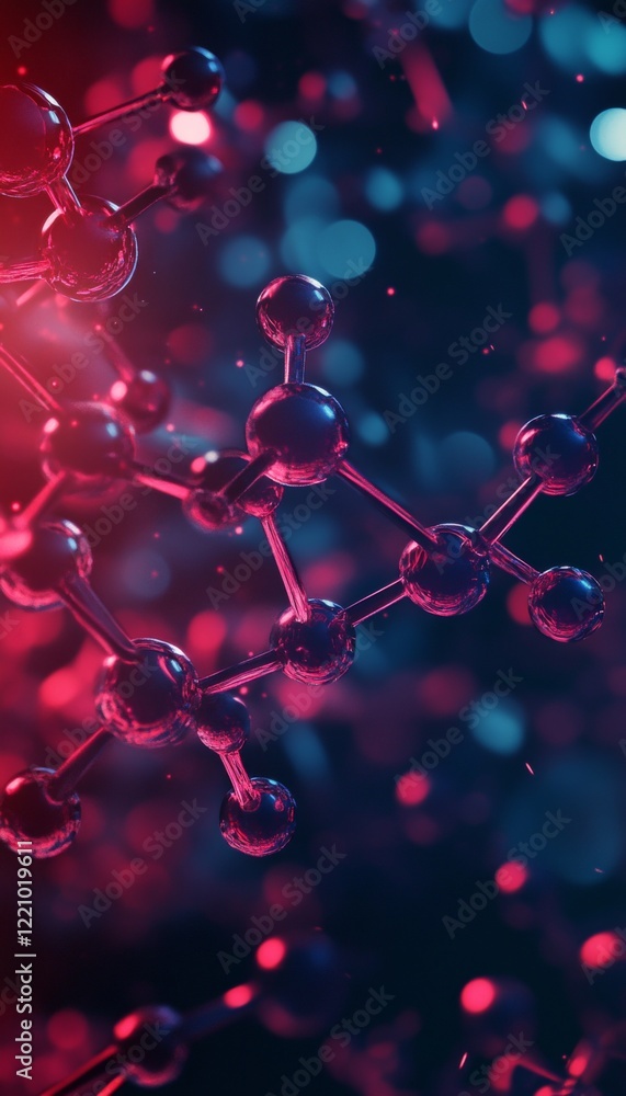 A striking fusion of chemical and metallic elements bathed in soft red and neon light contrast A striking fusion of chemical and metallic elements bathed in soft red and neon light contrast