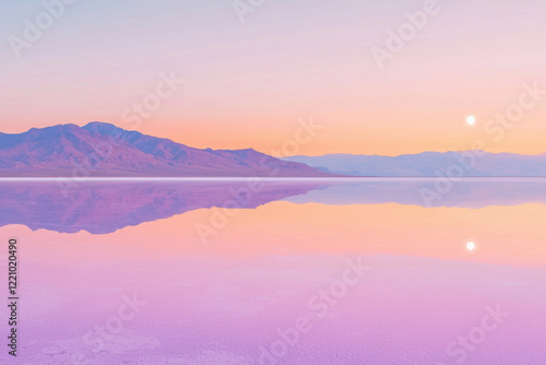 Wallpaper Mural A serene reflection of mountains on a tranquil lake under a pastel sky Torontodigital.ca