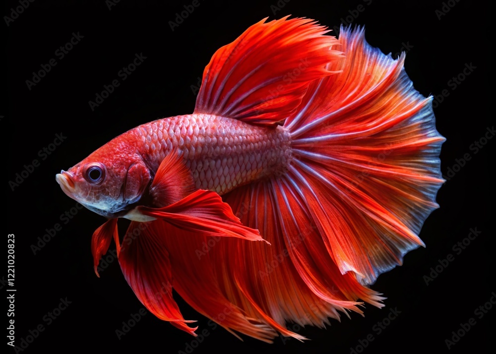 Stunning Red Betta Fish, Siamese Fighting Fish on Black Background - High-Resolution Stock Photo Stunning Red Betta Fish, Siamese Fighting Fish on Black Background - High-Resolution Stock Photo