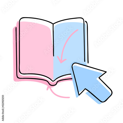 Open book with blue arrow pointer