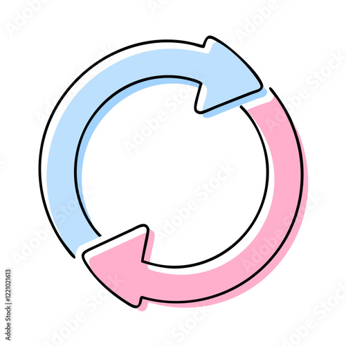 Circular pink and blue arrows representing a loop