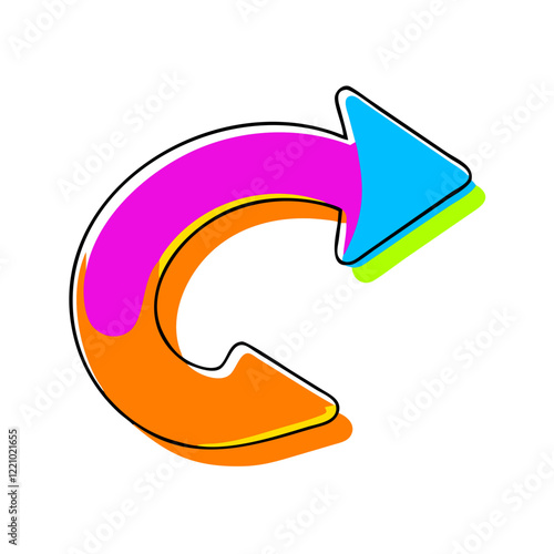 Curved arrow in pink, orange, and blue gradient