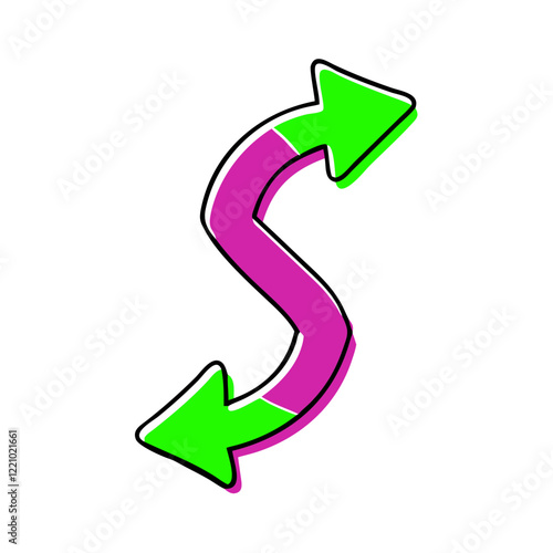 S-shaped arrow in neon green and pink colors