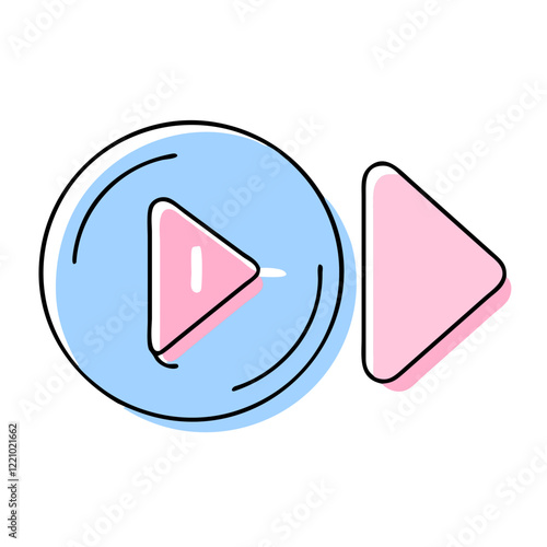 Pink play button icon with blue background