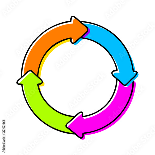 Circular arrows in vibrant neon gradient