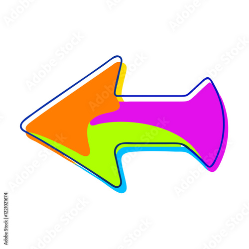 Left-pointing arrow in multicolored neon tones