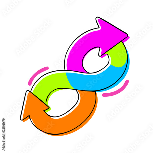 Intertwined arrows in vibrant neon colors