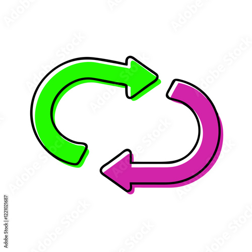 Circular arrows in neon pink and green
