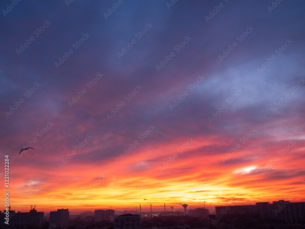 Dusk, Sunset Sky Clouds in the Evening with colorful Orange, Yellow, Pink and red sunlight and Dramatic storm clouds on Twilight sky, Landscape horizon Dusk, Sunset Sky Clouds in the Evening with colorful Orange, Yellow, Pink and red sunlight and Dramatic storm clouds on Twilight sky, Landscape horizon