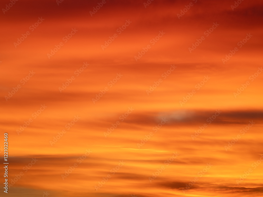 Obraz premium Dusk, Sunset Sky Clouds in the Evening with colorful Orange, Yellow, Pink and red sunlight and Dramatic storm clouds on Twilight sky, Landscape horizon