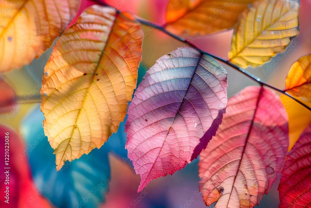 Fototapeta premium A bunch of colorful leaves hanging from a tree