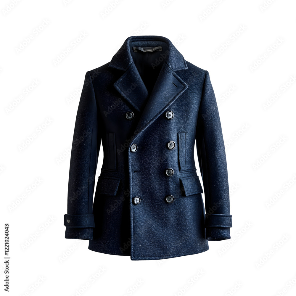 Classic Wool Pea Coat in Navy Isolated on Transparent Background Classic Wool Pea Coat in Navy Isolated on Transparent Background