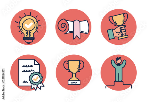 Line art outline business start up award success isolated icons set. Vector graphic design illustration element