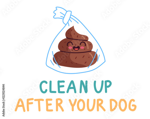 Clean up after your dog information instruction isolated set. Vector flat cartoon graphic illustration