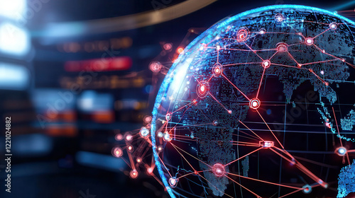 digital globe with interconnected lines representing global connectivity and technology. vibrant colors and intricate details evoke sense of innovation and modernity
