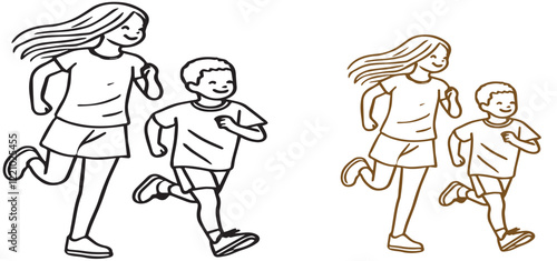 A drawing of a boy and a girl ruining vector illustration