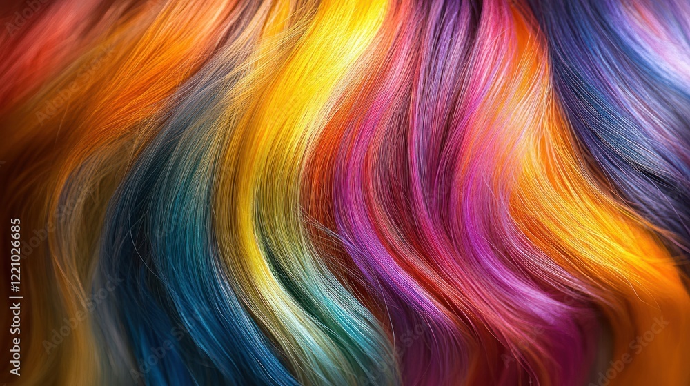 Vibrant Rainbow Colored Hair Strands Flowing Gracefully Vibrant Rainbow Colored Hair Strands Flowing Gracefully