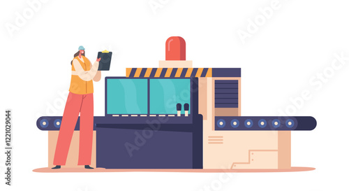 Female Worker Character Makes Engineering Control In Production Line By Identifying Hazards, Evaluating Risks