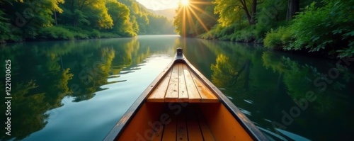 Wallpaper Mural Gentle lapping of water against the canoe's hull, trees reflected, peaceful atmosphere Torontodigital.ca