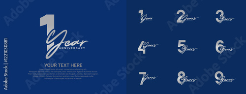 Anniversary logo set vector design, silver color for celebration event
