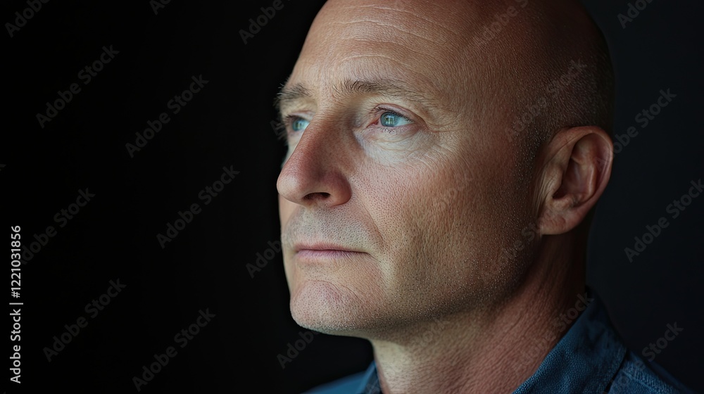 Close-up of bald head showing thinning hair and wrinkles on forehead Close-up of bald head showing thinning hair and wrinkles on forehead