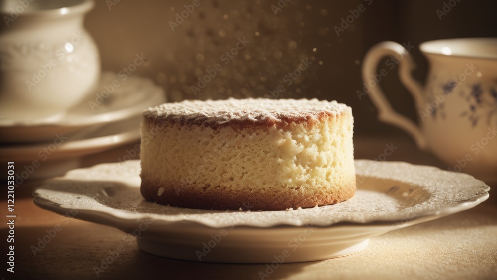 Delicate sponge cake on a plate, close-up Delicate sponge cake on a plate, close-up