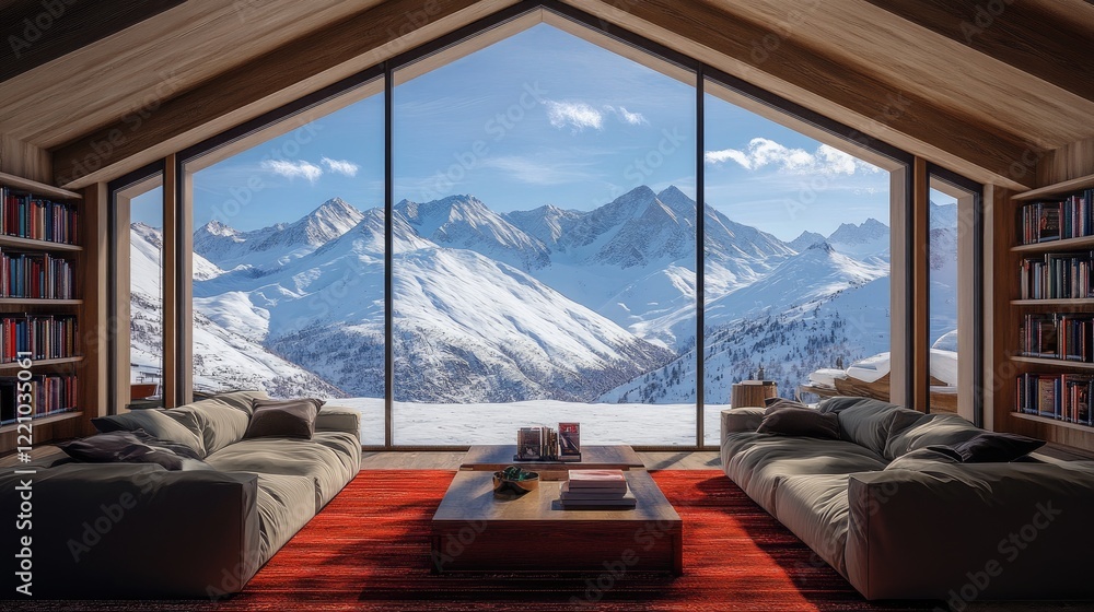 Mountain View Living Room With Large Windows and Bookshelves Mountain View Living Room With Large Windows and Bookshelves