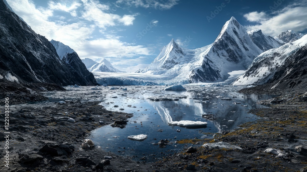 Obraz premium Aerial photography of melting glaciers in the arctic raising awareness for climate change in nature's landscape