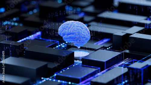 Obraz na płótnie AI brain on circuit board symbolizes cognitive computing and technological intelligence. 3d rendering, conceptual image. w salonie