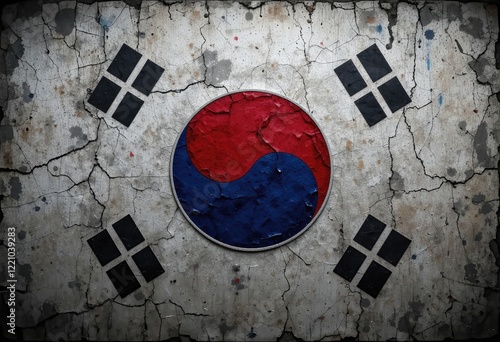 Distressed Korean Flag: A Grunge-Style Visual Representation photo