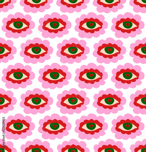 Cartoon style. Festive seamless pattern. Valentine's Day, 14 Feb. Vector background