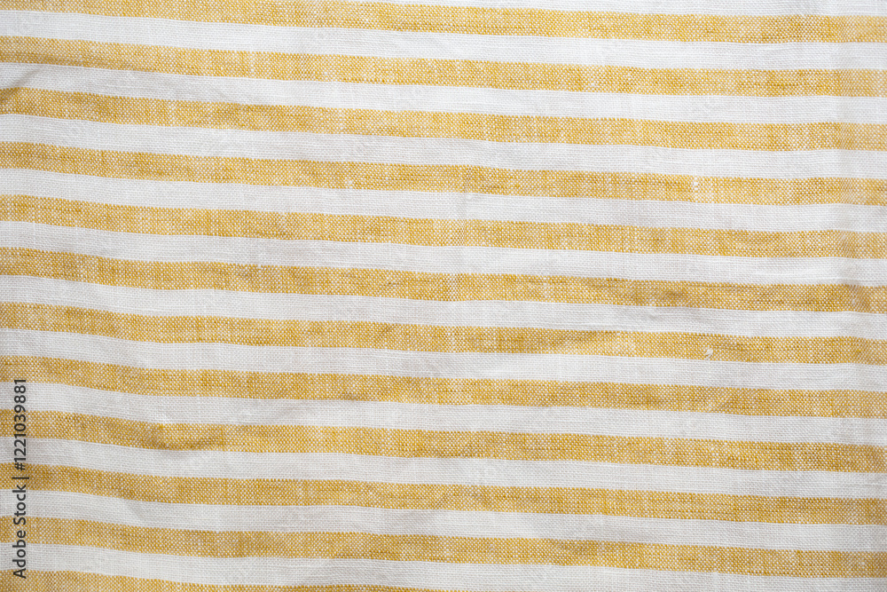 Yellow and white striped fabric with a rustic, woven texture. A seamless, natural pattern ideal for backgrounds, textiles, or decorative designs