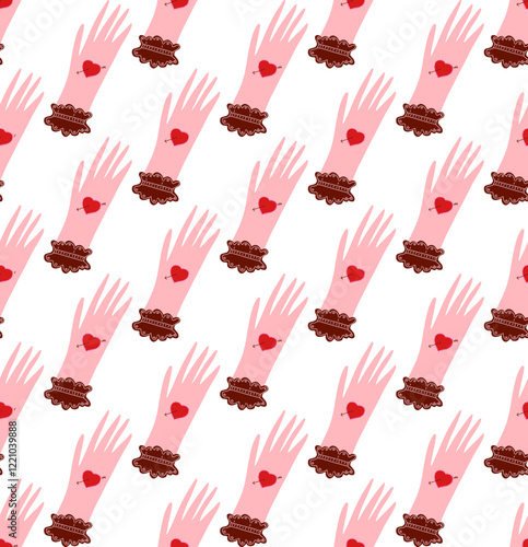 Cartoon style. Festive seamless pattern. Valentine's Day, 14 Feb. Vector background