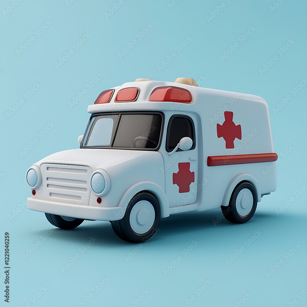 Fototapeta premium 3d render toy ambulance isolated on transparent background. AI generated.