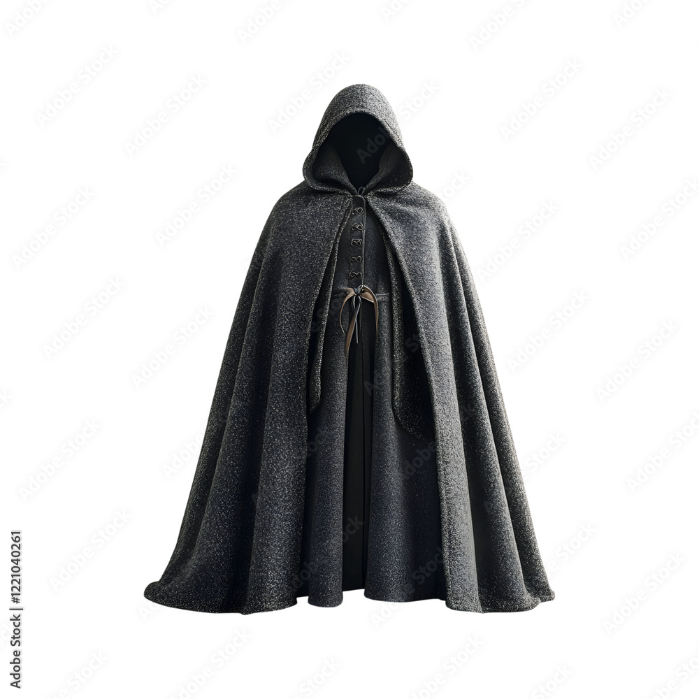 Black Woolen Cape Coat with Hood Isolated on Transparent Background Black Woolen Cape Coat with Hood Isolated on Transparent Background