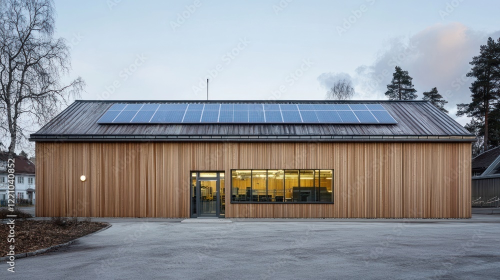 Modern Sustainable Building With Solar Panels Modern Sustainable Building With Solar Panels