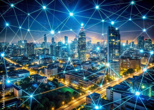 Wallpaper Mural Smart Home Network: Double Exposure of Cityscape and IoT Devices Torontodigital.ca