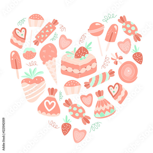 Heart shape filled with candy treats